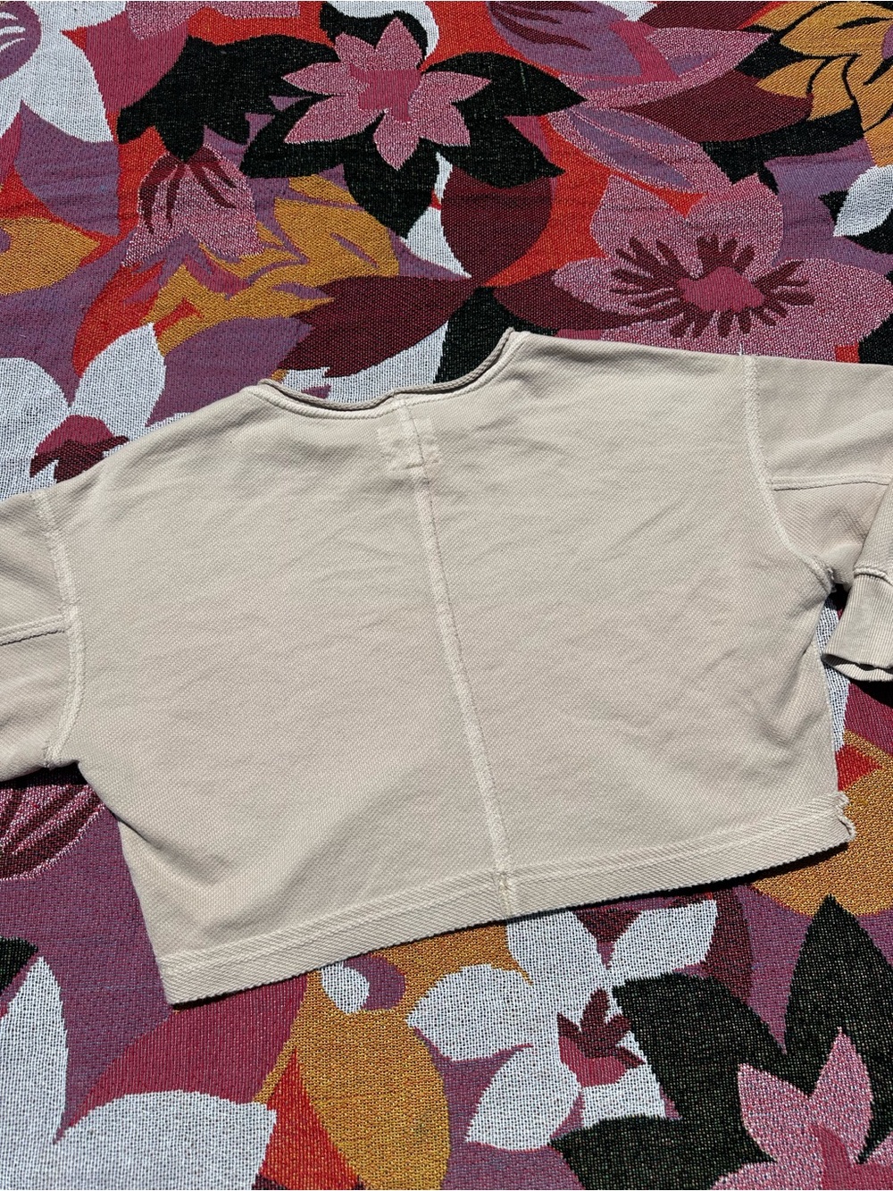 aerie Beige Cropped Waffle-Knit Sweatshirt - Picture 4 of 5